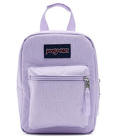 JanSport front view Pastel Lilac cooler showing design and durable fabric for daily use