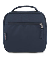 JanSport lunch break front view in navy showing compact, organized design and quick grab benefit