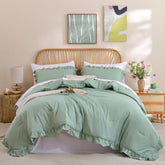JANZAA front view comforter in sage green showing full bed styling and cozy appeal