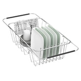 JAQ front view of over-sink dish rack showing space-saving setup and organization