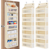 JARLINK front view of beige organizer showing five pockets for tidy storage