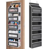 JARLINK front view of black five-shelf organizer showing neat storage and space saving