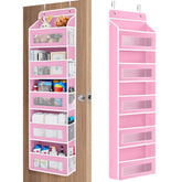 JARLINK front view of pink 5-shelf organizer showing pockets and mesh for quick access