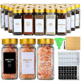 JARXSUN front view of 24 glass spice jars neatly arranged, shows organization benefit
