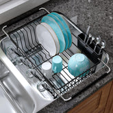 JASIWAY front view of black over-sink rack shows space-saving benefit