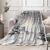JAWO front view of holiday throw on couch showing festive design and warm look