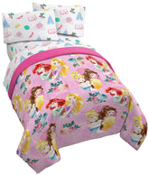 Jay Franco comforter front view showing princesses and bright pink tone, adds playful charm