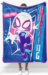 Jay Franco front view of Ghost-Spider throw showing bright Marvel design and cozy look