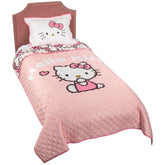 Jay Franco front view of pink Hello Kitty quilt showing full design and cheerful decor benefit