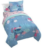 Jay Franco front view of Lilo & Stitch comforter showing vibrant characters and bright blue color