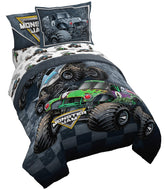 Jay Franco comforter front view showing vibrant Monster Jam trucks and cozy coverage