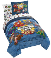 Jay Franco close-up of comforter showing Monster Jam trucks and vibrant colors for themed rooms
