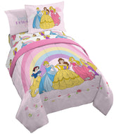 Jay Franco comforter front showing princesses and bright rainbow, adds playful charm