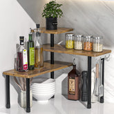 JayRex front view of rustic corner shelf showing space-saving benefit