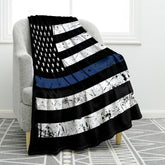 Jekeno front view of Thin Blue Line blanket showing flag design and clear support
