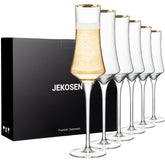JEKOSEN front packaging showing six crystal champagne flutes, elegant gift presentation