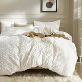 JELLYMONI duvet cover front view showing neat seersucker white finish and styling benefit