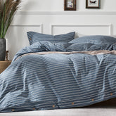 JELLYMONI front view of striped duvet cover set showing neat fit and breathable look
