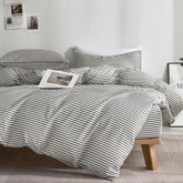 JELLYMONI grey striped duvet cover front view showing clean modern look and comfort