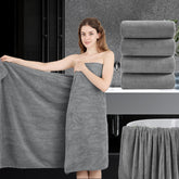Jessy Home folded 4-piece grey bath towel set showing plush look and storage benefit