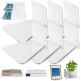 Jetec front view of six white invisible bookshelf set showing clean design and storage benefit