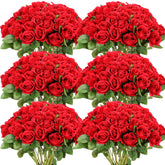 Jexine front view of 50 red silk roses pack showing uniform color and quantity benefit
