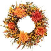 J'FLORU wreath on front door showing warm autumn welcome
