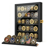 Jinchuan front view of lockable display case showing organized coins and clear door benefit