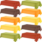 Jinei front view of tablecloth pack showing fall colors and bulk quantity, useful for event planning
