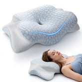 JINXIA front view of pillow showing ergonomic butterfly shape and clean white cover for better alignment