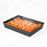 Jisculo Blue Steel Detroit pan front view showing 14x10 shape and deep edges for crisp crust