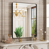 JISOSO front view of 24x32 black framed mirror showing clear reflection and sleek design