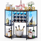 JKsmart front view of black wine bar cabinet showing storage and LED glow