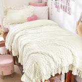 JOLLYVOGUE front view of ivory comforter set showing neat packaging and styling benefit