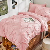 JOLLYVOGUE front view of Twin XL comforter set showing neat pintuck and soft pink finish for stylish bedding