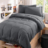 JOLLYVOGUE front view of dark grey Twin XL comforter showing full coverage and neat edges