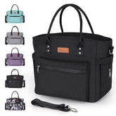 Jomddems front view showing bag pockets and sturdy handle for easy organization