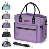 Jomddems front view of insulated lunch bag showing organized pockets and sturdy build