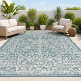 JONATHAN Y front view of teal gray medallion rug showing full pattern and placement benefit