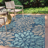 JONATHAN Y front view rug showing navy floral design and durable finish