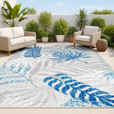 JONATHAN Y front view of rug showing palm leaf design and durable look