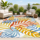 JONATHAN Y front view of rug showing palm frond pattern and bold colors for vibrant floors