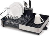 Joseph Joseph front view of dish rack showing compact footprint and tidy drying