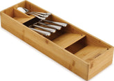 Joseph Joseph front view of bamboo organizer showing compact profile and tidy storage benefit