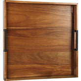 Joy&Grace front view of square acacia tray showing elegant finish and usable surface