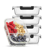 JoyJolt front packaging of five 3-compartment glass meal prep containers, durable storage