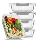 JoyJolt front view of five glass containers showing secure lids and neat packaging benefit freshness