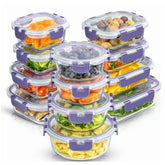JoyJolt front packaging showing full 24pc glass storage set and tidy box benefit