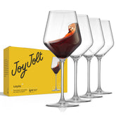 JoyJolt Layla front view showing four clear glasses and elegant silhouette benefit: stylish table presence