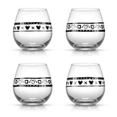 JoyJolt Mickey Mouse stemless glass front view showing geometric pattern and capacity
